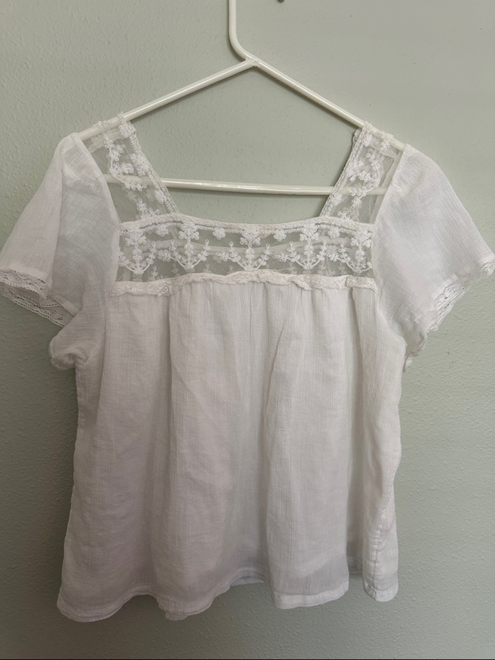 Lucky Brand White Lace Yoke Blouse - Picture 2 of 4